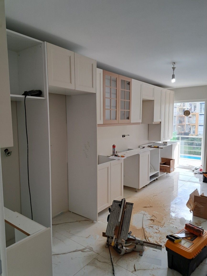 Kitchen cabinet installation in progress